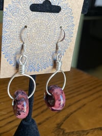 Image 2 of Black and Red Glass Hoop Earrings