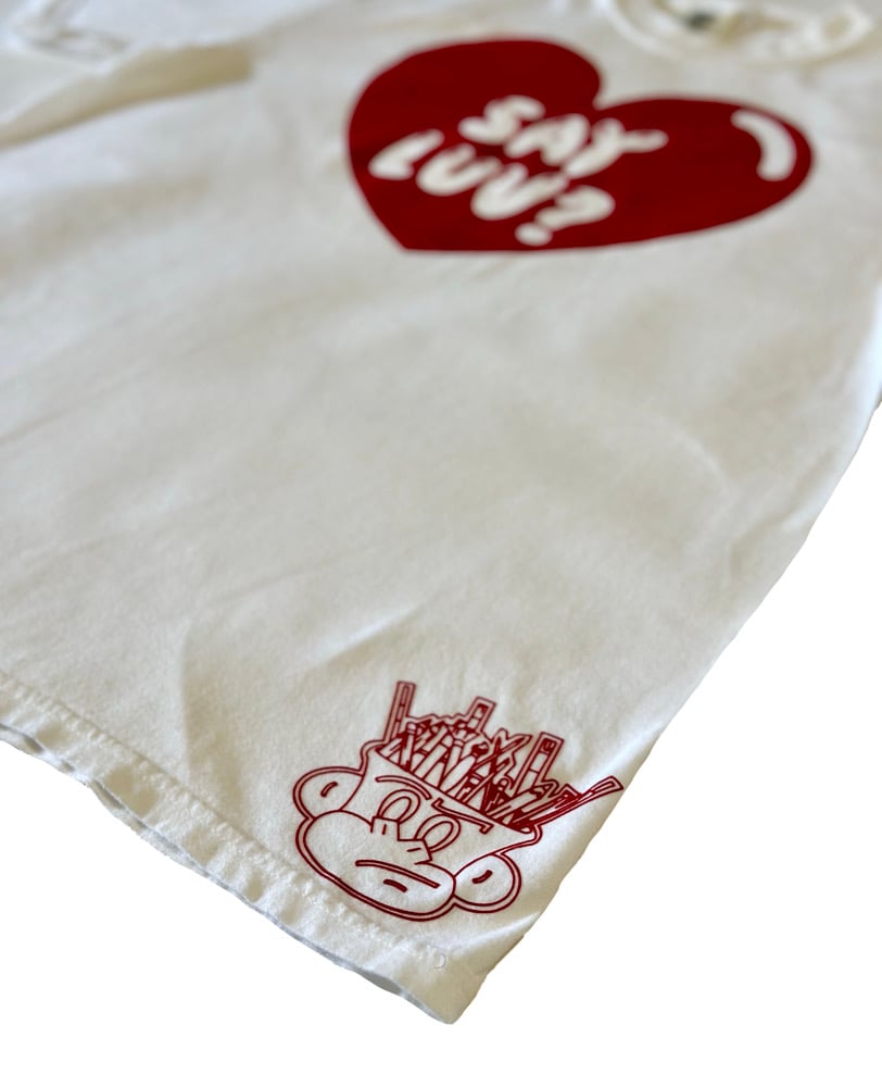Image of Say Luv? White Short Sleeve Tee.