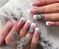 Image 2 of Nails - Short (French Butterfly Design)