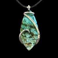Image 3 of Tibetan Turquoise with Sterling Silver Wave Wrap (#37)