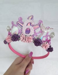 Image 4 of Bright Pink & purple Mermaid birthday tiara crown