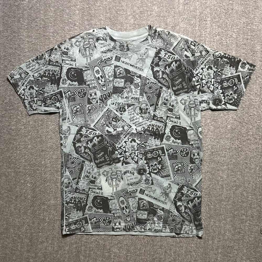 Image of 1990s Grn Apple Punk Rock Flyers Aop Graphic Tee (M)
