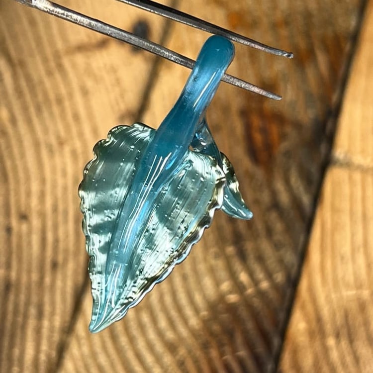 Image of Mini Metallic Blue 2 Leaf Pendant
