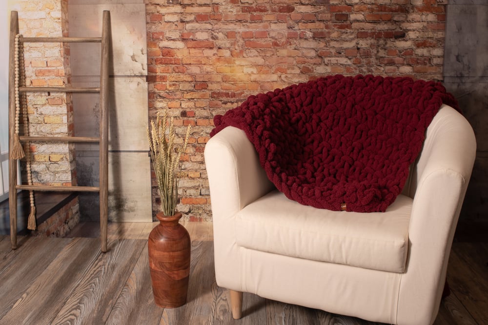 Image of Cozy Chunky Blanket- Rich Burgundy