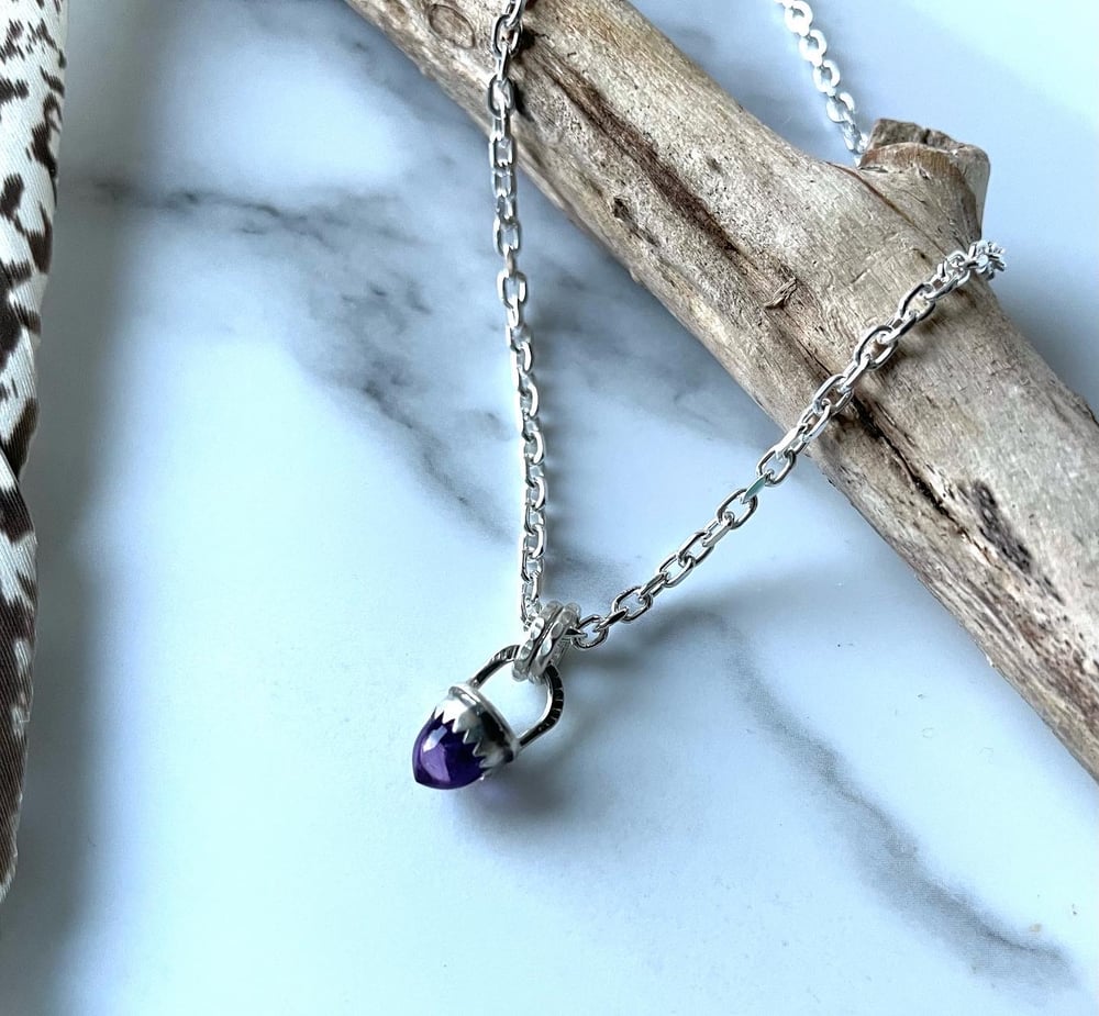 Handmade Sterling Silver Amethyst Bullet Point Pendant 925