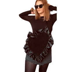 Image 5 of Black Velvet Heart Sling Bag – Handmade Quilted Statement Bag with Satin Ruffle