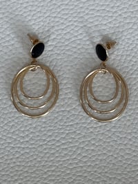 Image 4 of Triple circle black and gold tone drop earrings 
