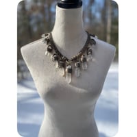 Image 1 of The SALE - Oakley Necklace - Thick Clear Quartz Crystals and Olive Green Leather 