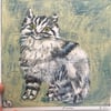 Small square art print-‘Pam’ (fluffy grey cat) 