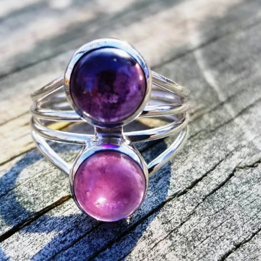 Image of Duality's Dance - Amethyst Two-Stone Sterling Silver Ring