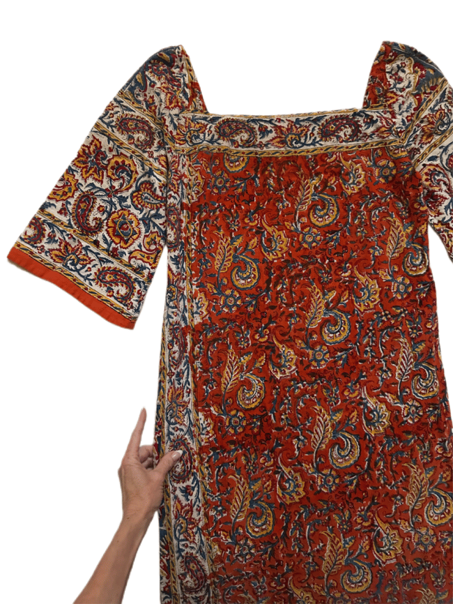late 60s Indian hand block printed cotton maxi dress