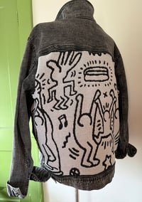 Image 5 of Upcycled “Haring Subway Graffiti” tapestry denim jacket