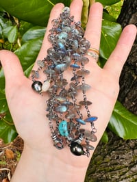 Image 15 of wire wrapped labradorite turquoise and Tahitian pearl necklace
