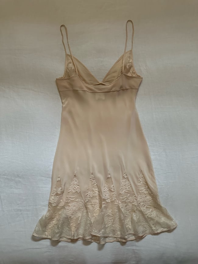 1990s Christian Dior by John Galliano silk slip dress gown lace godet detailing