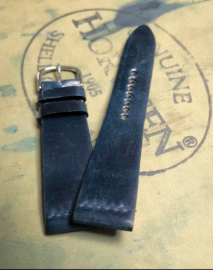 Image of Blue - Single Stitching - Horween Shell cordovan Unlined Watch Strap 