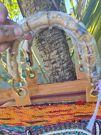 Image 4 of Frill Sari Beach bag Bamboo Handles no two the same