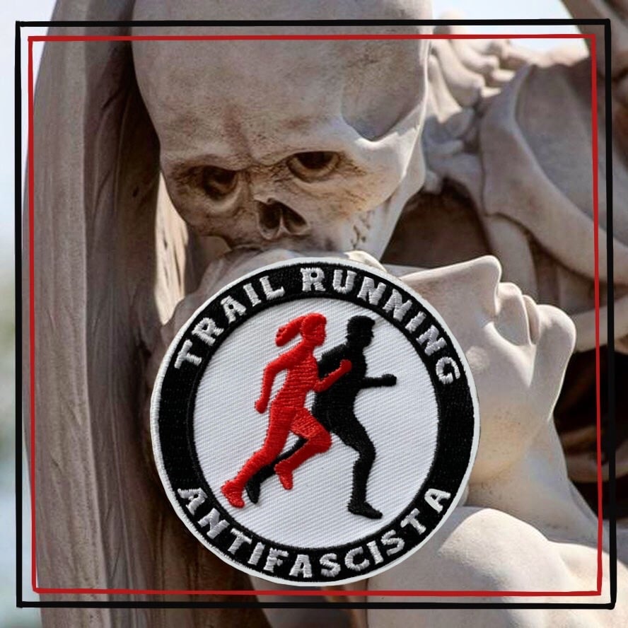 Image of Trail Running Antifa. Embroidered patch + sticker