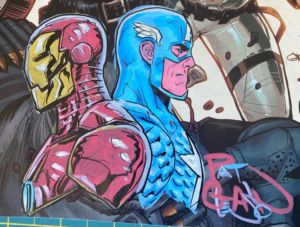 Image of IRON MAN AND CAPTAIN AMERICA TEAM UP! Gleason 2x REMARQUE 