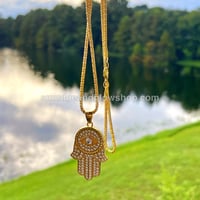 Image 4 of NEW* Rhinestone Hamsa With Evil Eye Necklace