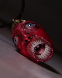 Image 6 of Berserk Egg of the King bleeding eyes pendant, leather cord, brass hardware, OOAK,