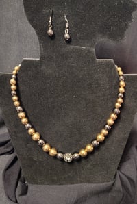 Necklace/Earring Set - multi-metals, gold, black