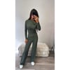 Khaki Green  Ribbed One Shoulder Loungewear 