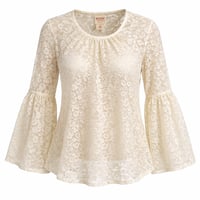 Image 1 of Mossimo Supply Co. Cream Lace Sheer Bell-Long Sleeve Blouse