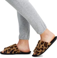 Image 1 of JESSICA SIMPSON leopard faux fur open toe slide slippers