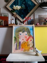 Image 1 of Folky Watercolour Portrait of a Girl with Chicken