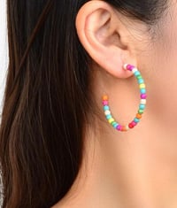 Image 3 of Beaded Stone Cuff Hoop Earrings