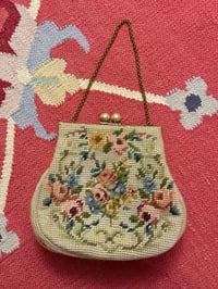 Image 3 of MADE IN DETROIT small 1950s le jardin needlepoint purse in cream 
