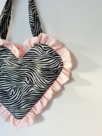 Image 3 of Zebra Print Heart Bag – Blush Pink Ruffle Tote 