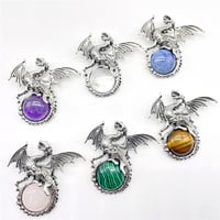 Image 5 of Wholesale Natural stone Quartz Crystal tiger eye lapis Opal charms Pterosaur alloy pendants for DIY 
