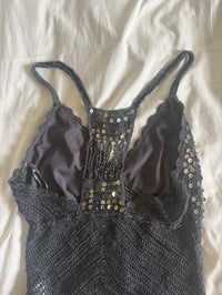 Image 4 of Vintage Y2K grey crochet beaded and sequin racer back cami