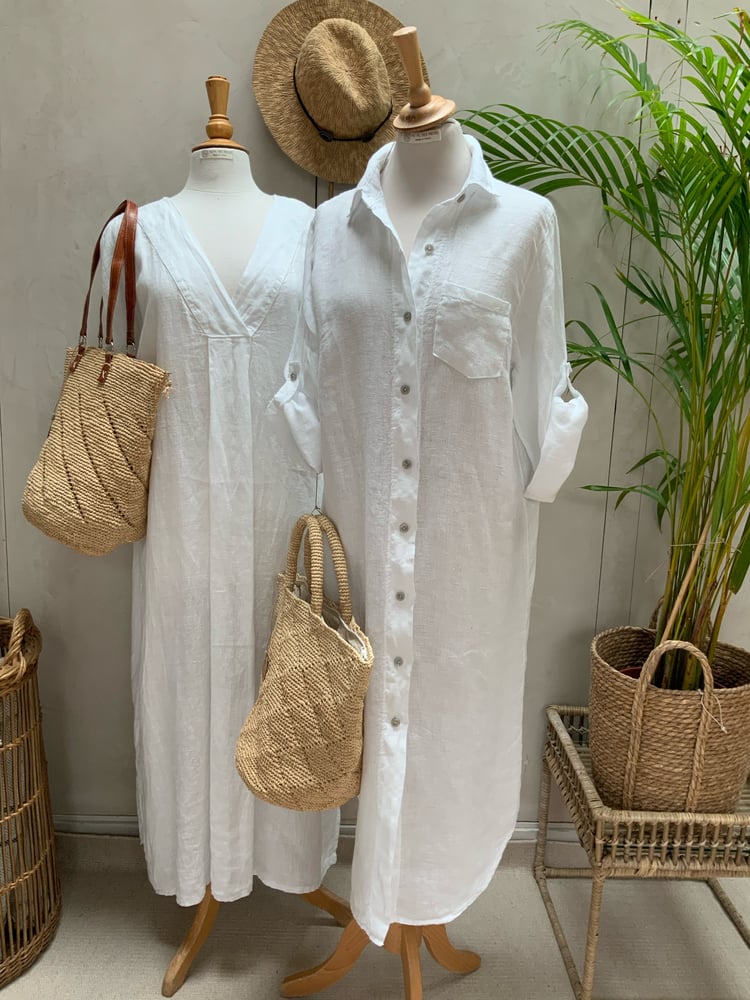 Image of Robe chemisier en Lin Summer blanche