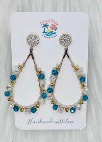 Image 3 of TEAL CRYSTAL BEADED DANGLES
