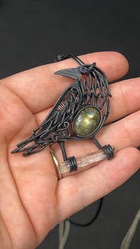 Labradorite Wire-Wrapped Crow Pendant