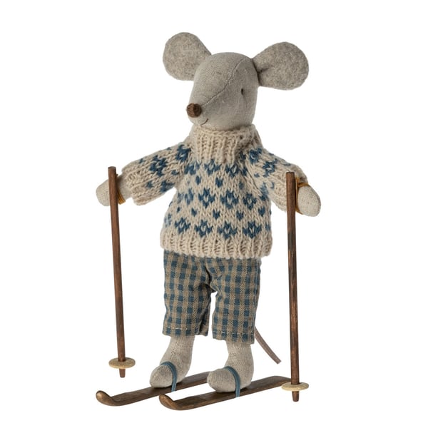 Image of Maileg - Winter Mouse with Skis Dad 
