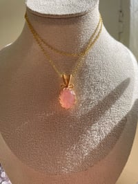 Image 2 of Gold Strawberry Quartz Oval Crystal Necklace 