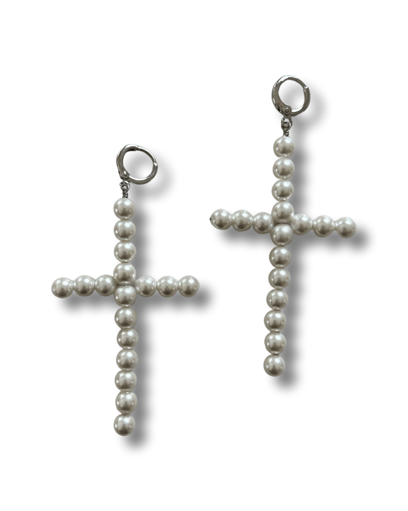 Image of -;- pearl crucifix earrings -;-