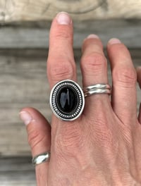 Image 2 of Onyx + Hand-Stamped Sterling Silver Ring 