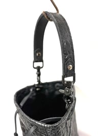 Image 3 of Croc Embossed Black Fringed Leather Top Handle Bucket 