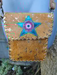 Image 1 of Woodstock cross body /passport bag - Tan with turquoise star