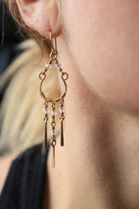 Image 3 of Mini Brass + Crystal Chandelier Earrings