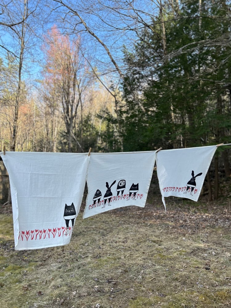 Springtime Handprinted SET OF THREE 100% Cotton Floursack Towels