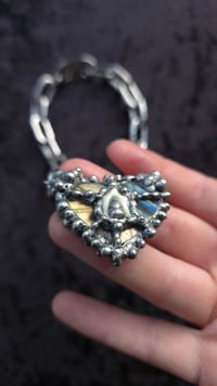 Image 4 of labradorite crystal heart with fox tooth chunky 