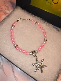 Image 1 of Pearl & Pink Star of David Charm bracelet 