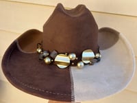 Image 1 of Brown Patchwork Cowboy Hat Gold Circle Band 