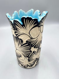 Image 2 of Ginkgo Ceramic Vase with Turquoise interior- Leslie Krist