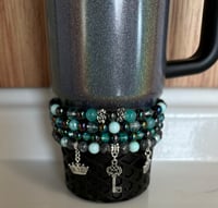 Image 1 of Teal and Black Midnight Glitz Tumbler Bracelet Stack